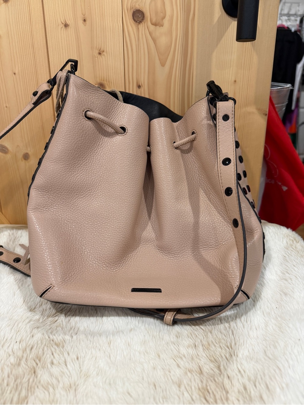 Rebecca Minkoff Blush Pink Pebbled Leather Drawstring Shoulder Bag